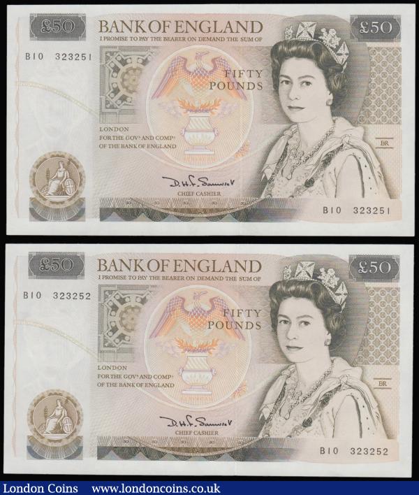 Fifty pounds Somerset B352 issued 1981 (2 consecutives) series B10 323251 and 252, Christopher Wren on reverse, Pick381a, about UNC-UNC : English Banknotes : Auction 175 : Lot 66