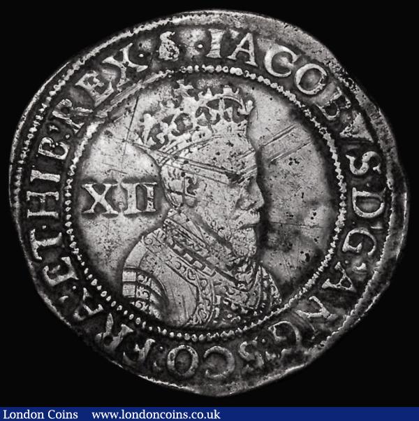 Shilling James I First Coinage 1603-04 mint mark Thistle Fine with some old scratches, comes in a Harrington and Byrne presentation box : Hammered Coins : Auction 176 : Lot 1140