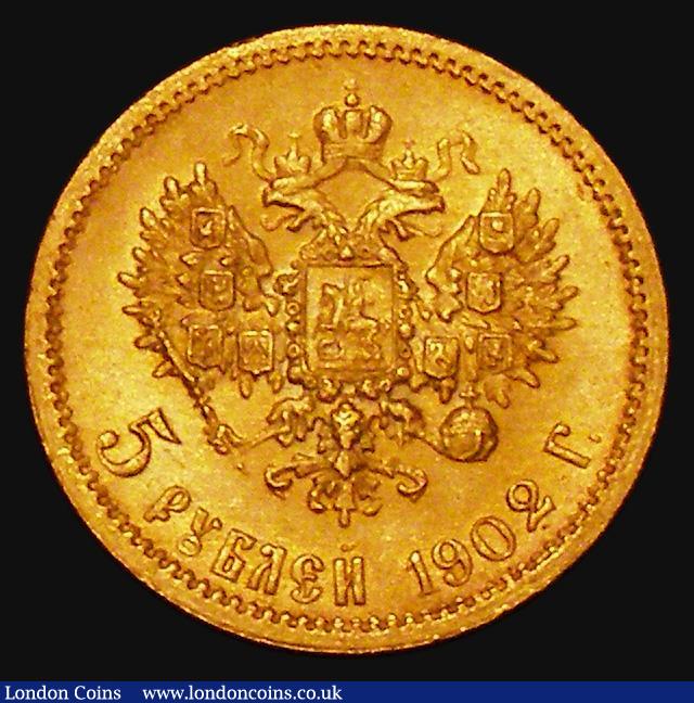 London Coins : A176 : Lot 1021 : Russia Five Roubles Gold 1902 AP Y#62 UNC and lustrous, a choice example