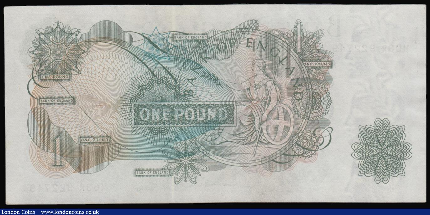 London Coins : A176 : Lot 113 : One Pound Hollom B291 M03R 922749 replacement issued 1963, AU and scarce