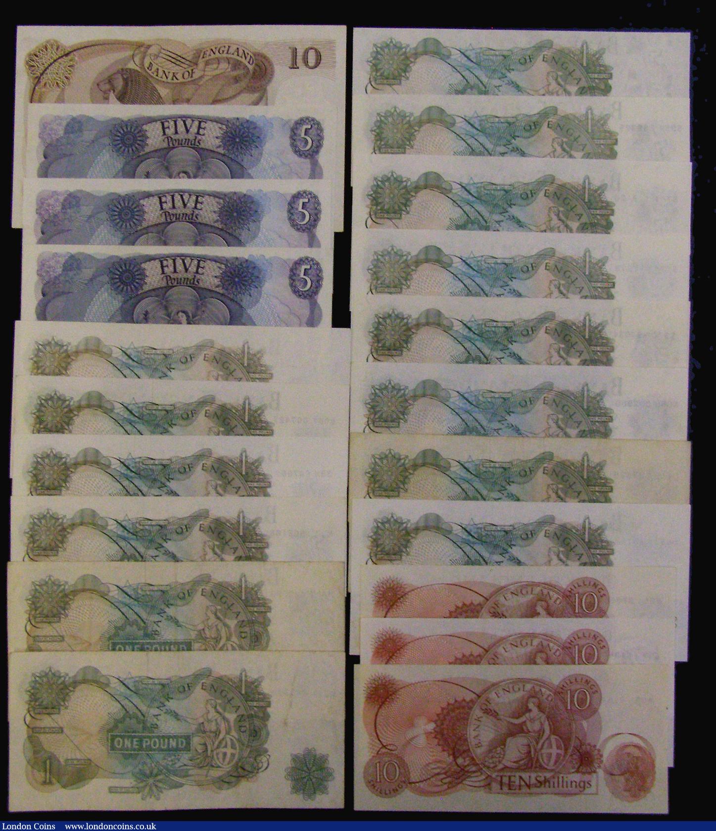 London Coins : A176 : Lot 116 : Ten Pounds Hollom 1964 B299 prefix A10 GVF. Five Pounds Hollom 1963 B298 prefix J93 AU, Fforde 1967 ...