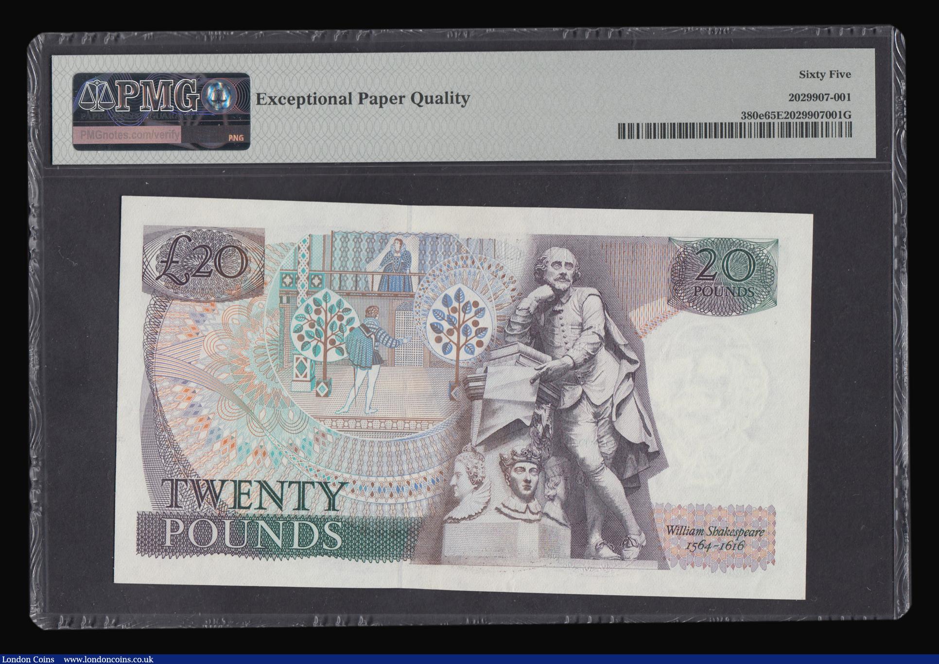 London Coins : A176 : Lot 128 : Twenty Pounds QE2 pictorial type & William Shakespeare, Gill B355 Purple & Green issue 1988 ...