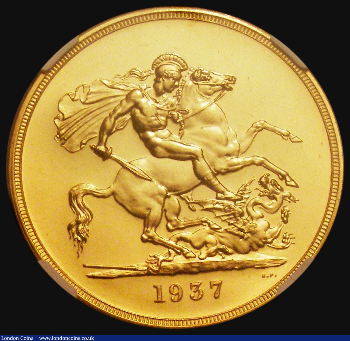 London Coins : A176 : Lot 1293 : Five Pounds 1937 Gold Proof S.4074 in an NGC holder and graded PF64, the only George VI Gold Five Po...