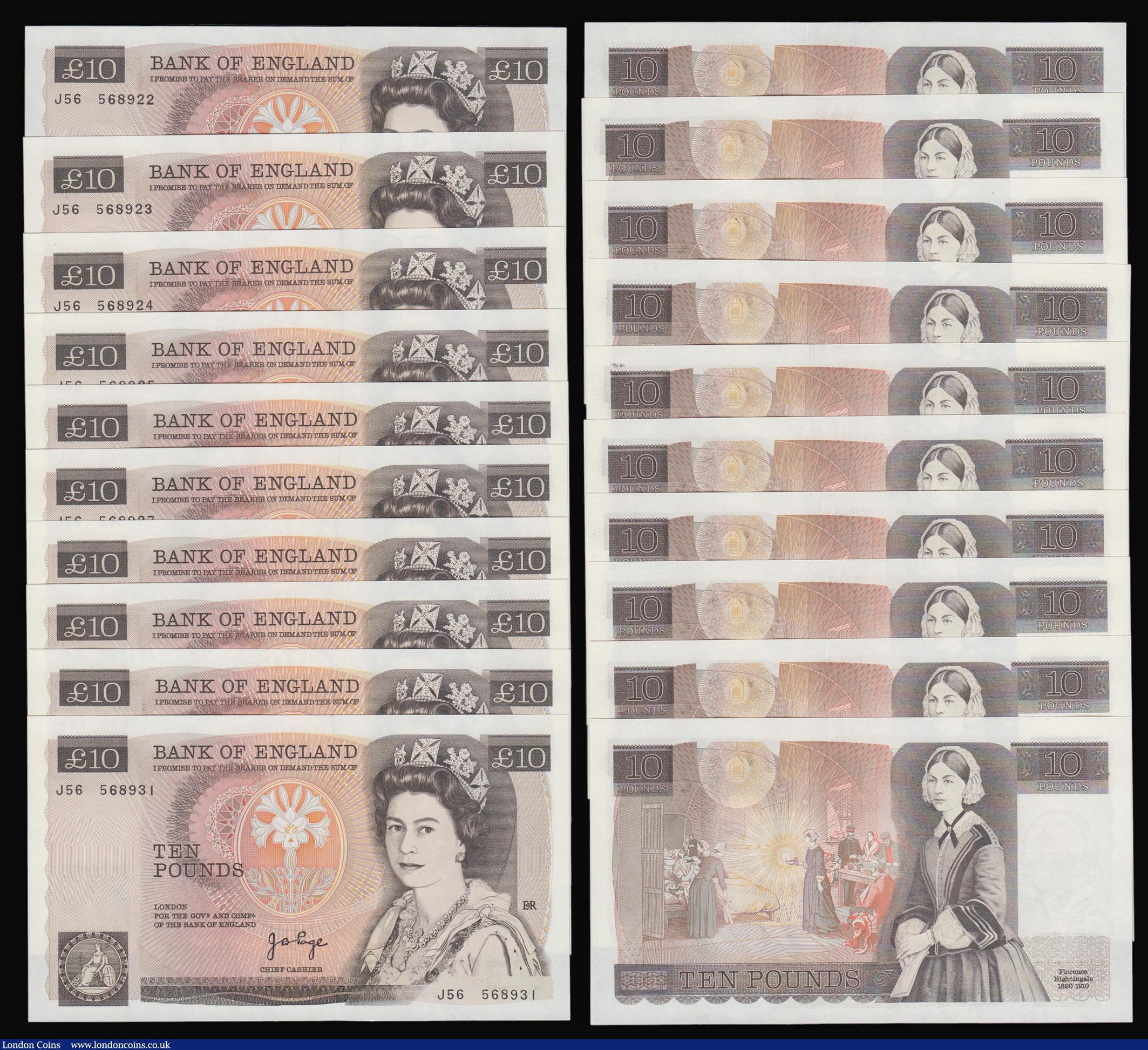 London Coins : A176 : Lot 132 : Twenty Pounds Kentfield B375 1994 Faraday (10) consecutives AE36 379571 - AE36 379580 and Ten Pounds...