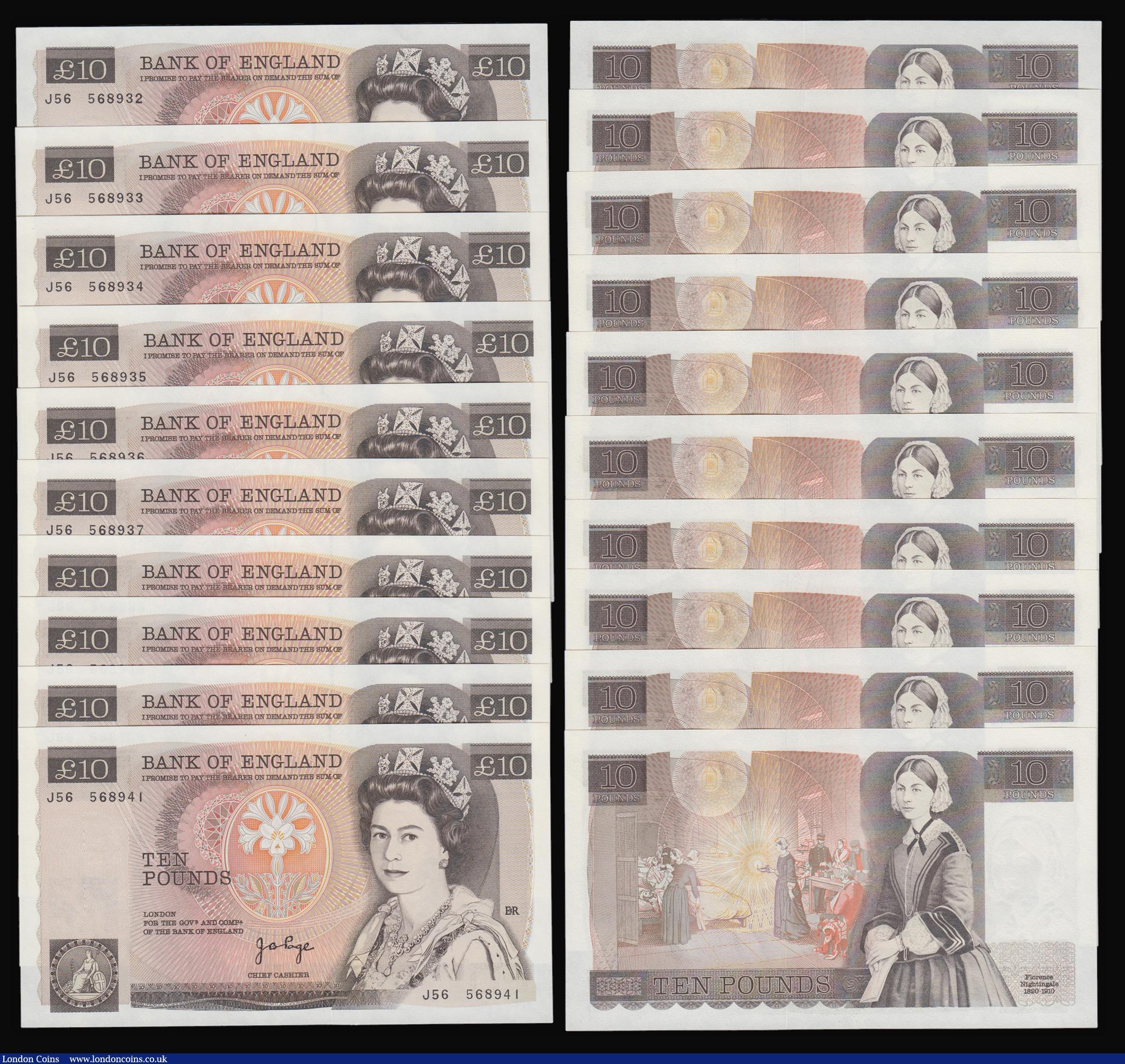 London Coins : A176 : Lot 133 : Twenty Pounds Kentfield B375 1994 Faraday (10) consecutives AE36 379581 - AE36 379590 and Ten Pounds...