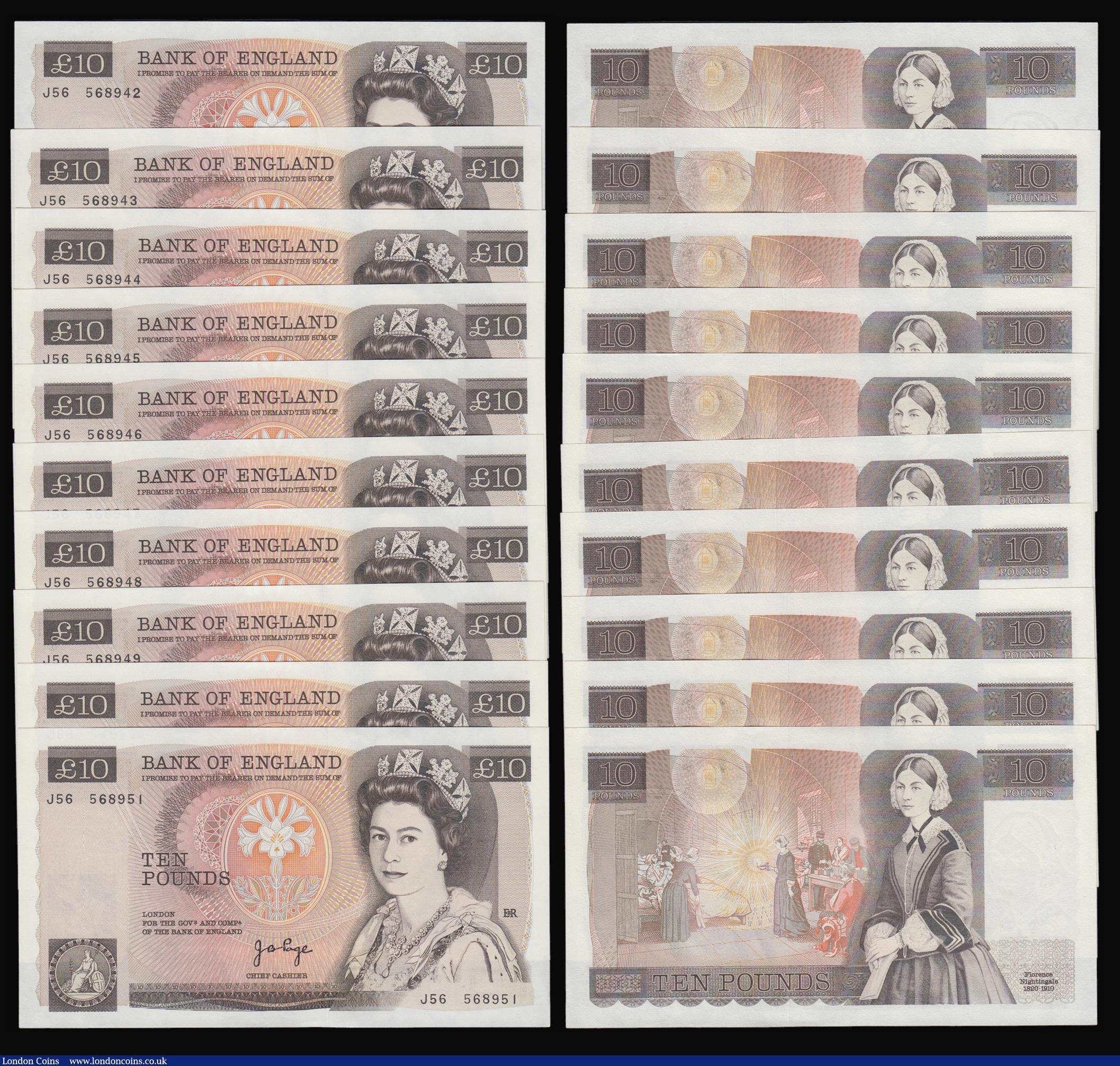 London Coins : A176 : Lot 134 : Twenty Pounds Kentfield B375 1994 Faraday (10) consecutives AE36 379591 - AE36 379600 and Ten Pounds...
