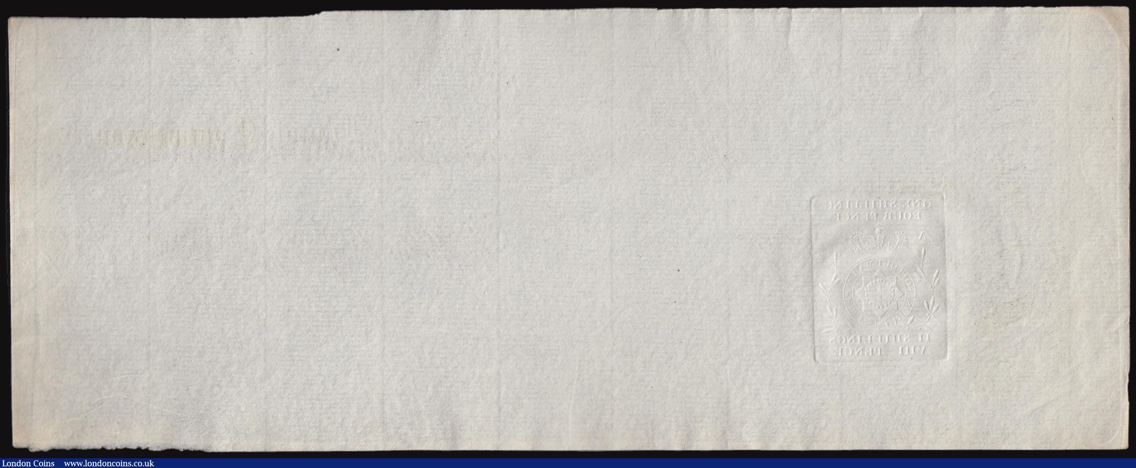 London Coins : A176 : Lot 148 : An unissued sight bill for payment to the Honourable Commissioners of Excise dated 18. Unc, Ex Spink...