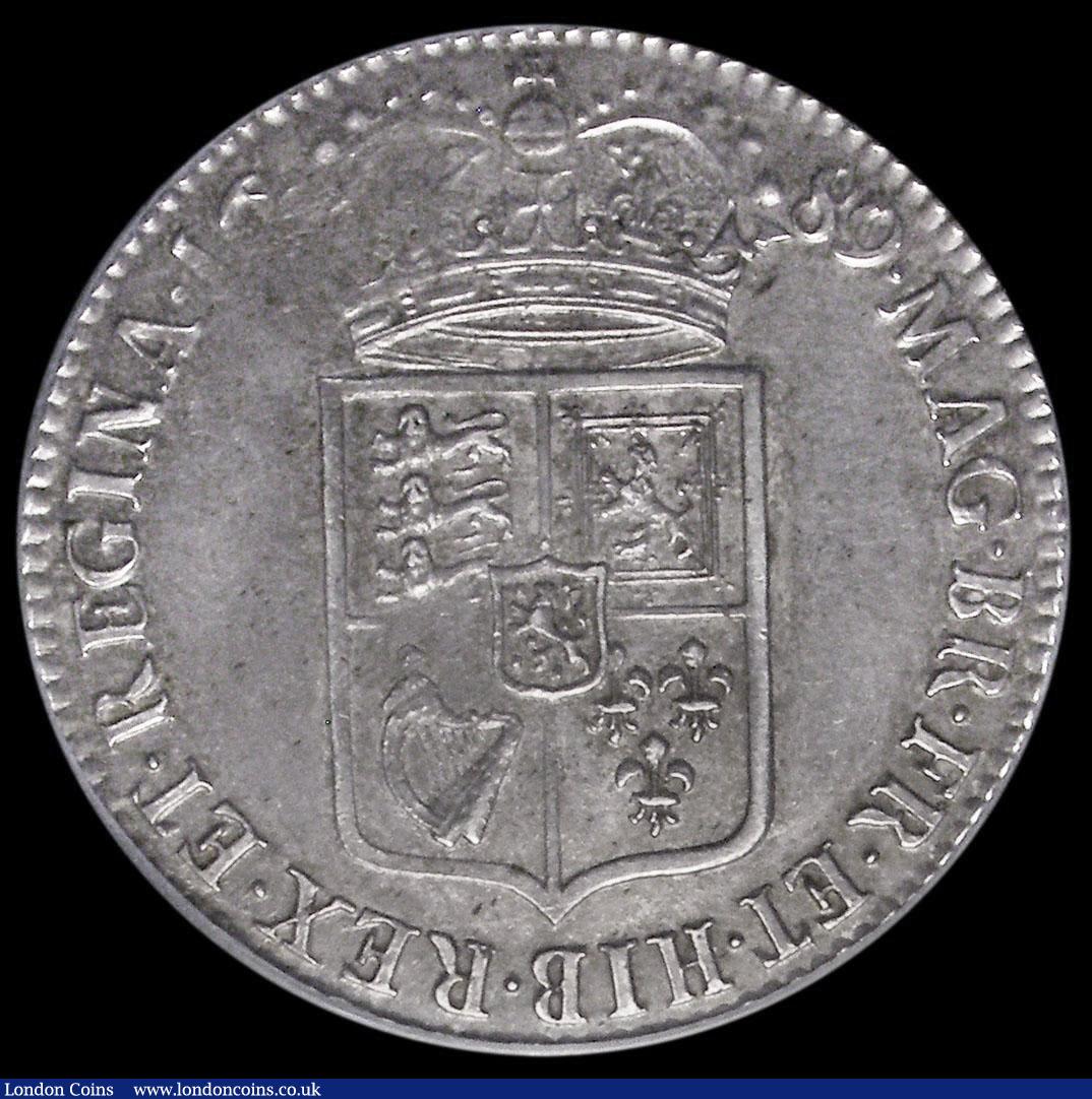 London Coins : A176 : Lot 1498 : Halfcrown 1689 1st Busts 1st Shield Caul and interior frosted Pearls ESC 503 GEF and graded 70 by CG...