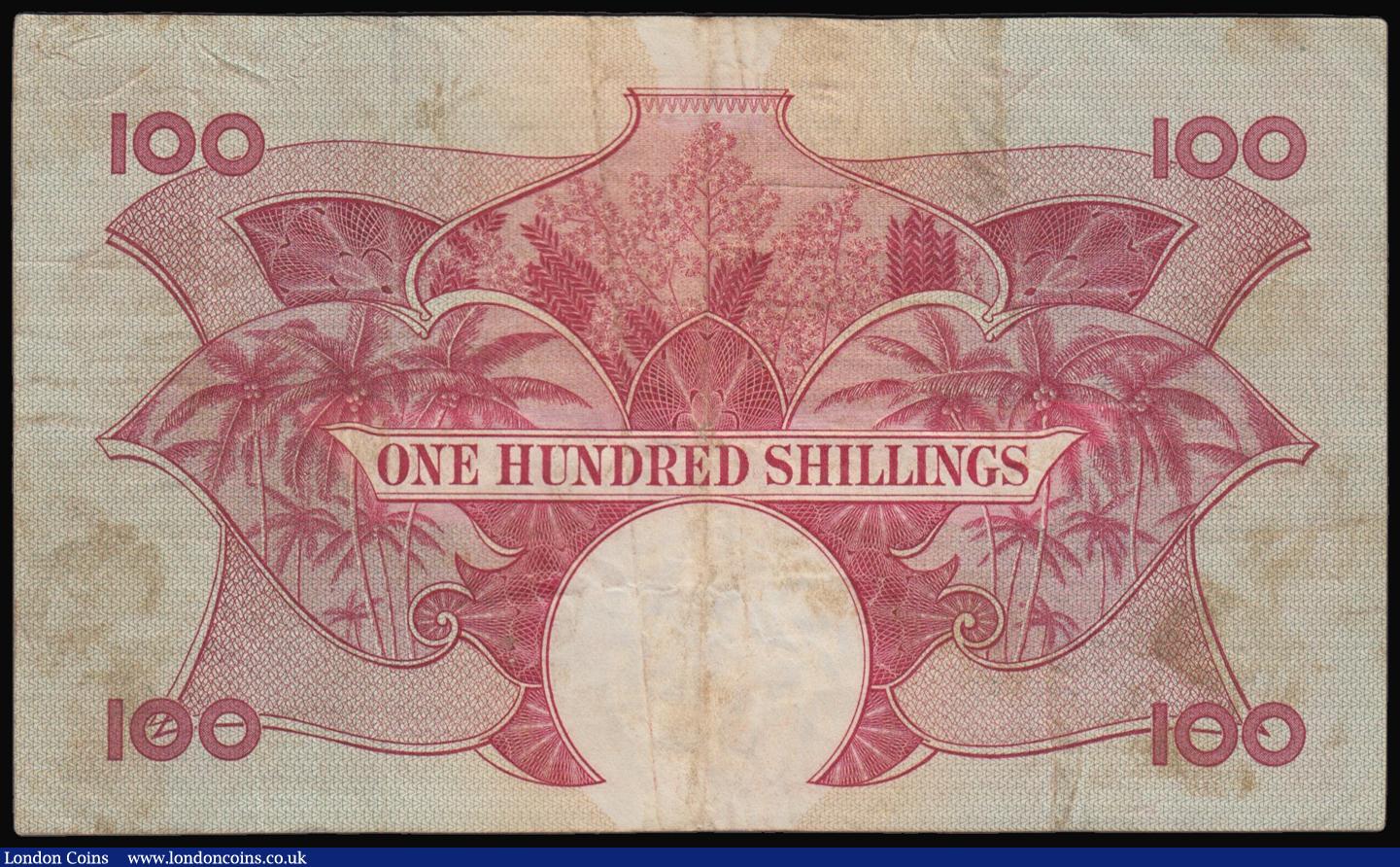London Coins : A176 : Lot 154 : East Africa 100 Shillings P40 (1958-1960) F-VF with some stains and dirt