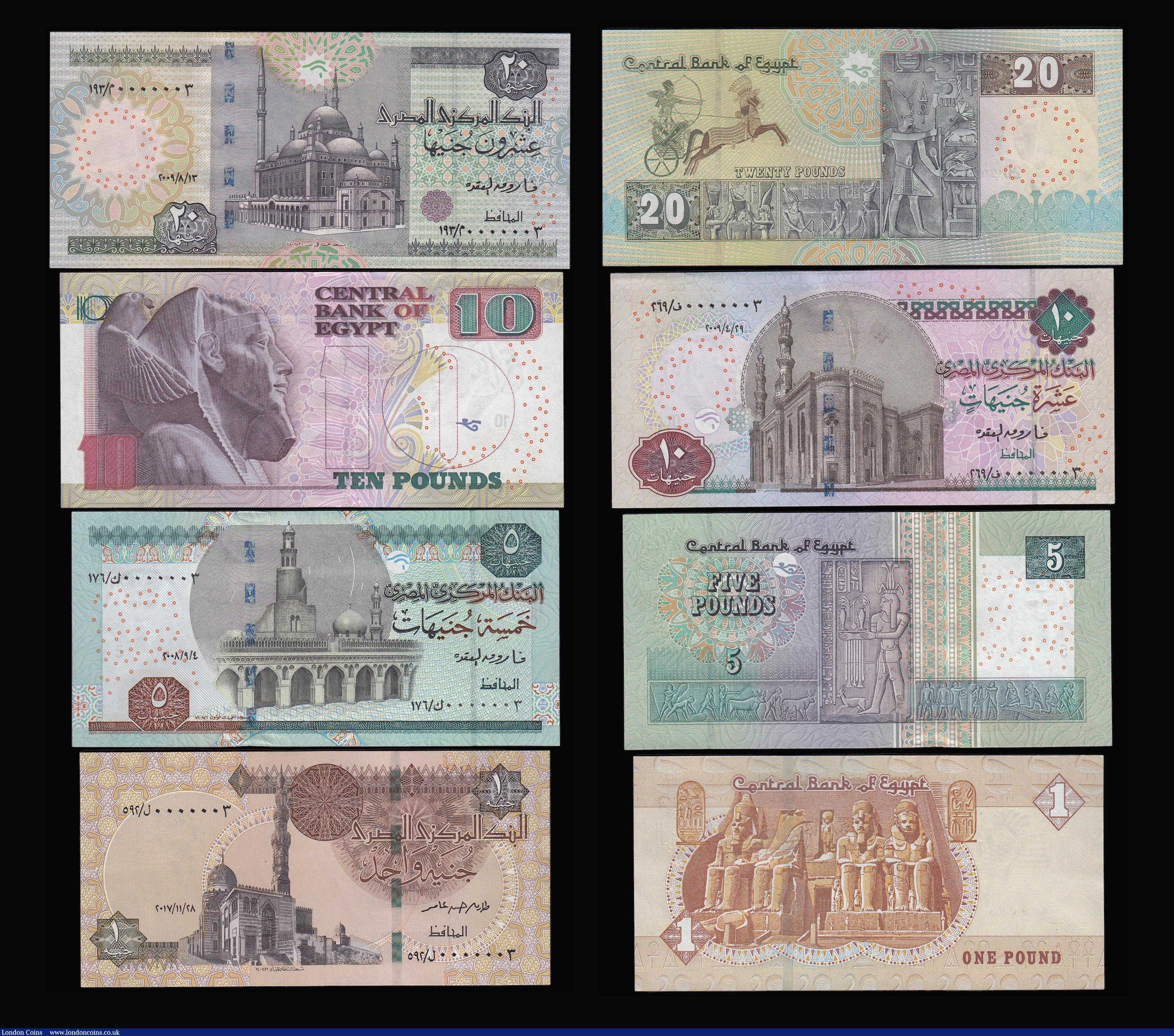 London Coins : A176 : Lot 156 : Egypt - Central Bank of Egypt (7) a group of Royal issues all with serial number 0000004 as follows:...