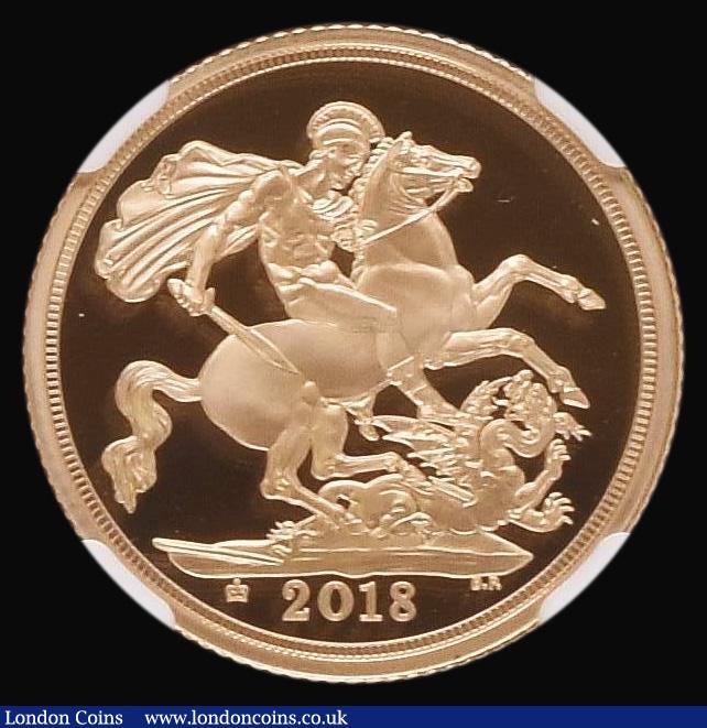 London Coins : A176 : Lot 2217 : Sovereign 2018 Queen Elizabeth II Sapphire Jubilee with 65 in crown Privy Mark S.SC9D Gold Proof in ...