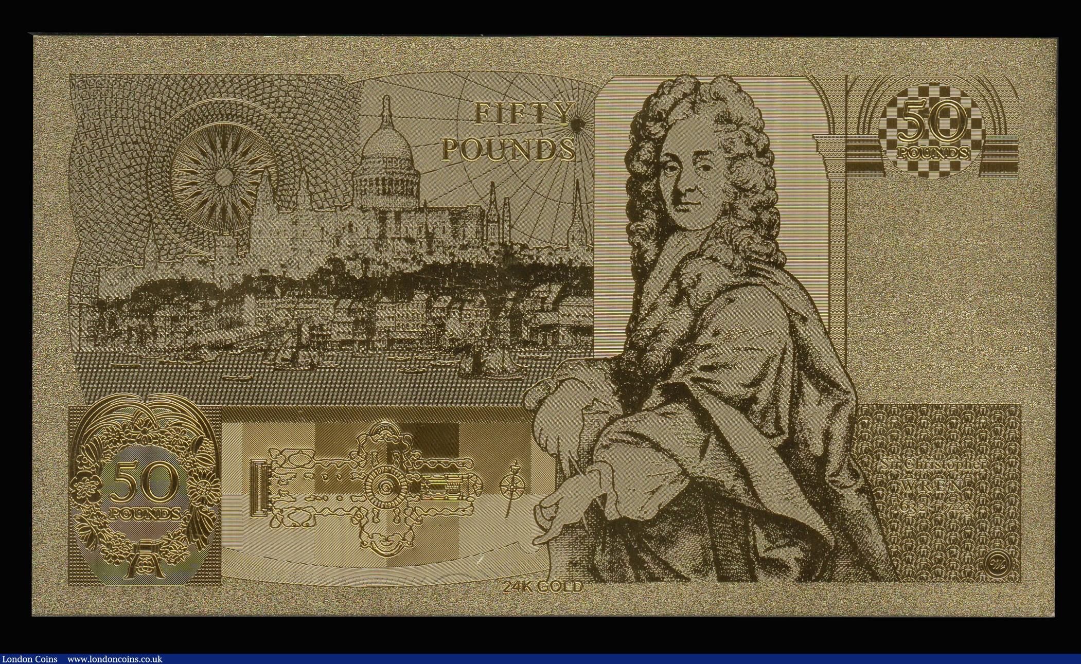 London Coins : A176 : Lot 26 : Bank of England Fifty Pounds Somerset Gold Banknote with serial number GOLD 999999, 8.44 grammes of ...