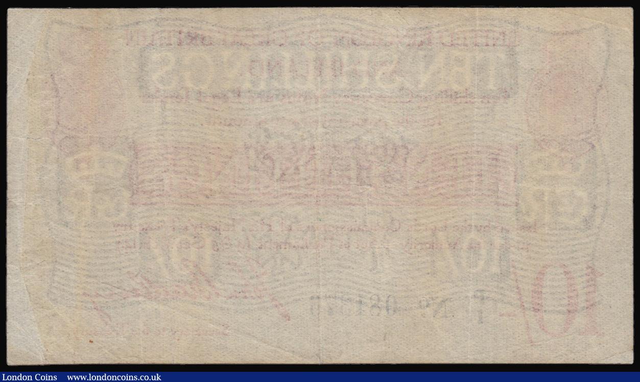 London Coins : A176 : Lot 39 : Ten Shillings Bradbury T13.2 Six Digit serial issue 1915 series P1/17 081376 Fine