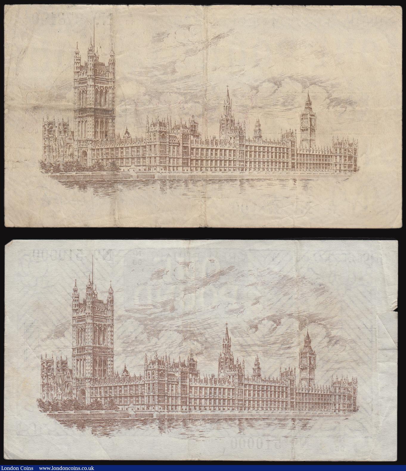 London Coins : A176 : Lot 40 : One Pound (2) Bradbury T16 E/16 078100, Fisher T31 N1/96 510000 both approaching VF