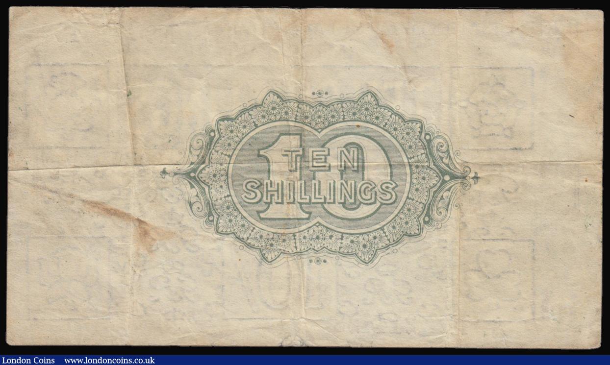 London Coins : A176 : Lot 42 : Ten Shillings Bradbury T17 issued 1918 black serial A/26 214428, No. with dot, (Pick350a), original ...