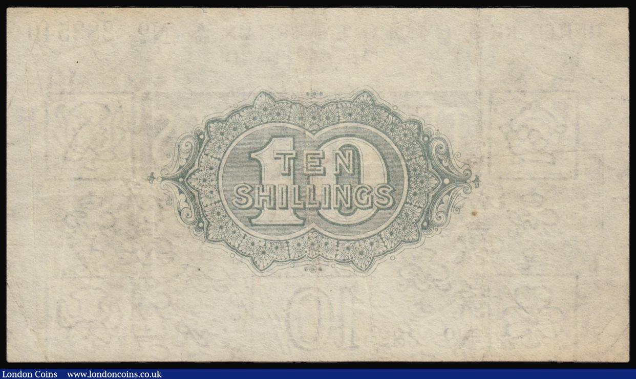 London Coins : A176 : Lot 43 : Ten Shillings Bradbury T18 issued 1918 black serial A/40 282540, No. with dash, (Pick350a), GVF