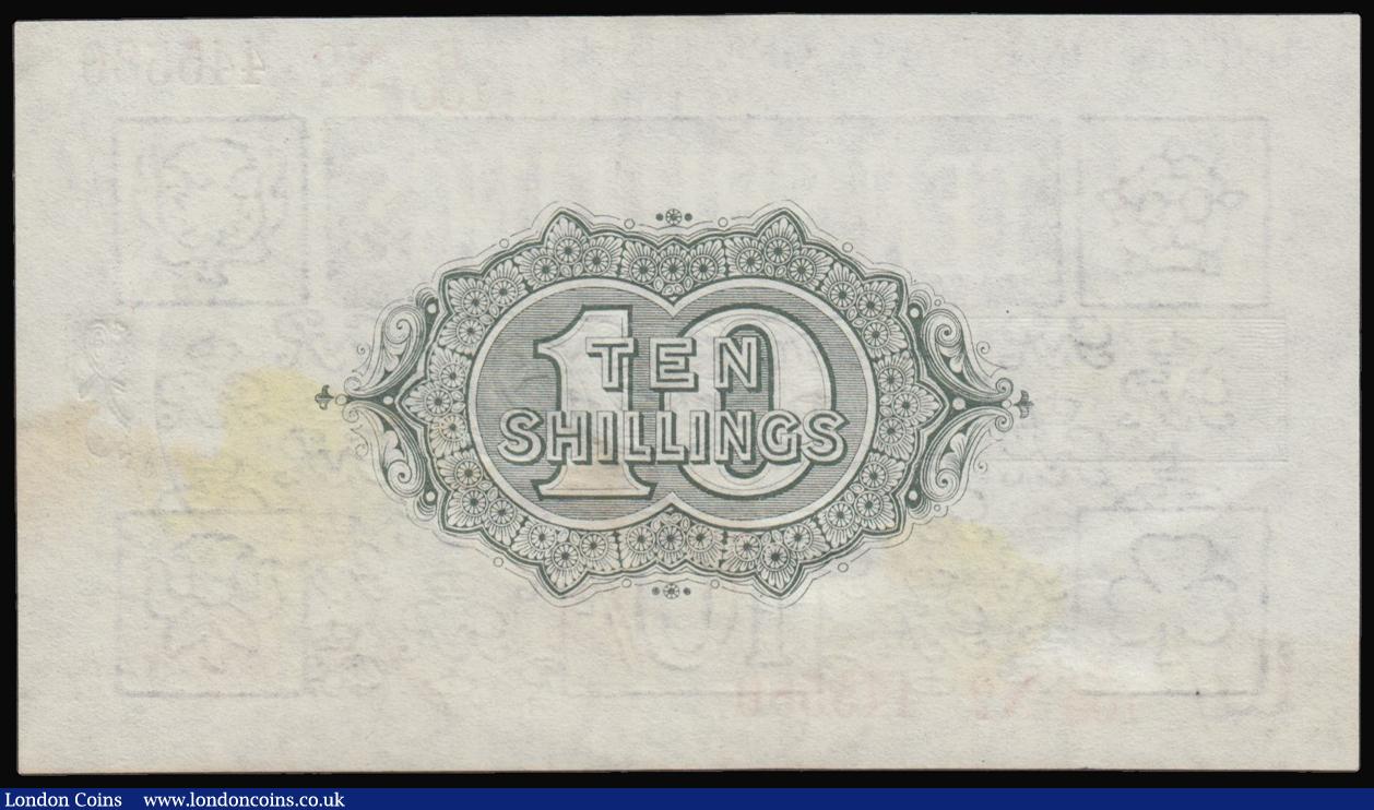 London Coins : A176 : Lot 44 : Ten Shillings Bradbury Third Issue T20 Red Dash in number, 1918 serial number B100 44...