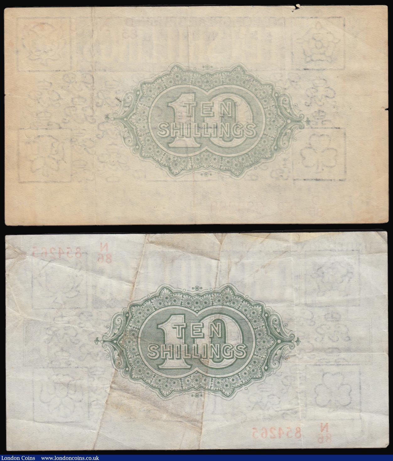 London Coins : A176 : Lot 47 : Ten Shillings Warren Fisher (2) T26 1919 number dash D/85 889289 about Fine with a small nick at the...