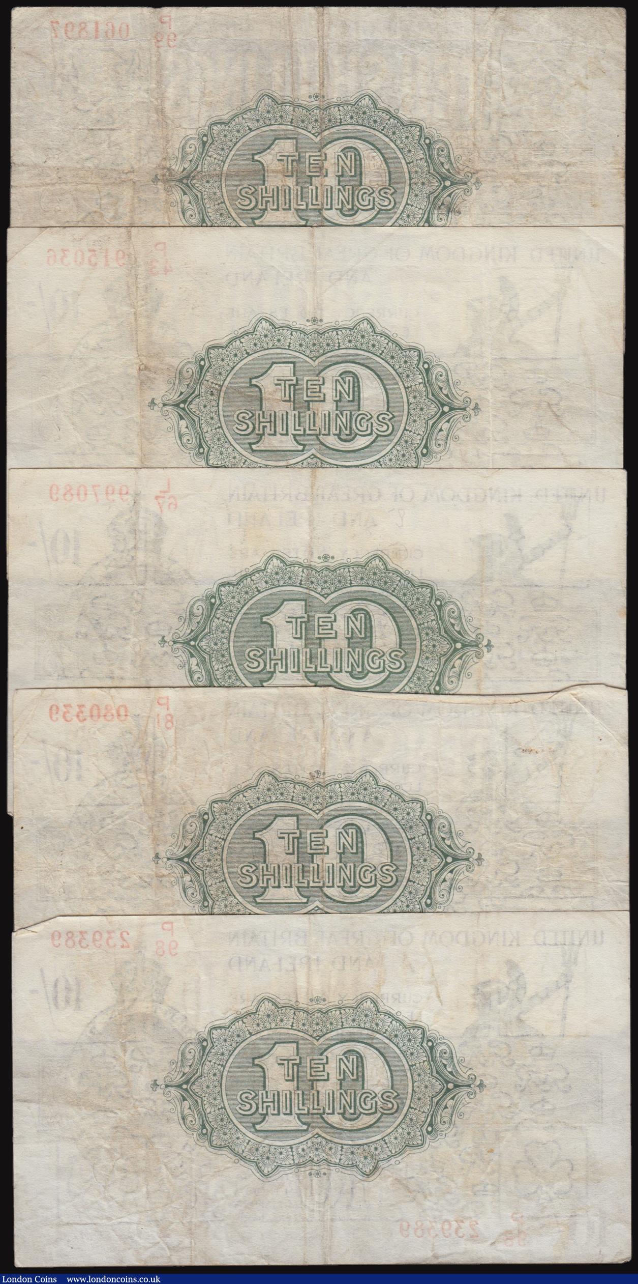 London Coins : A176 : Lot 51 : Ten Shillings Fisher Second issue (5) red serial numbers, with the word No. now omitted, T30. L/67 9...