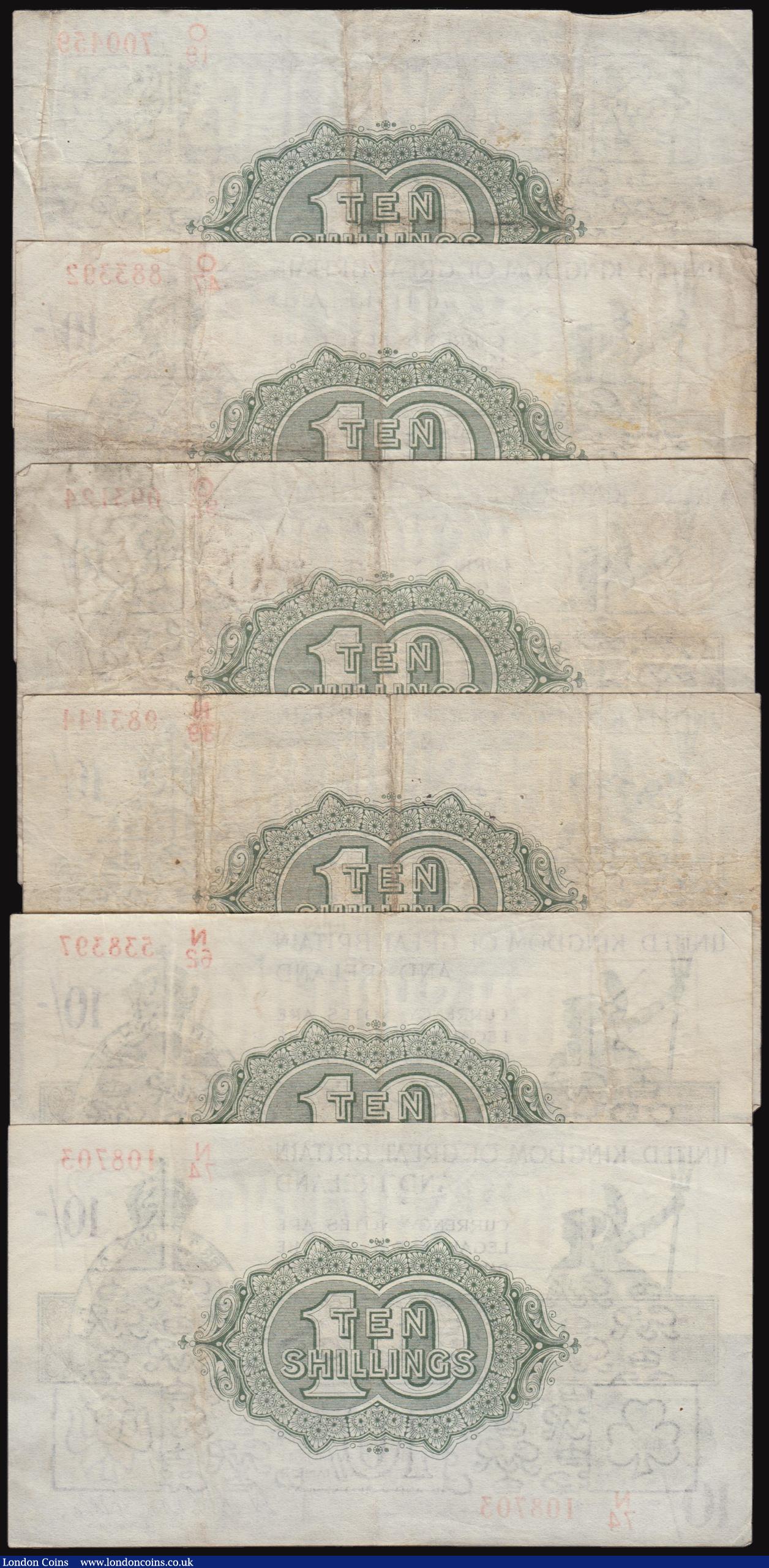 London Coins : A176 : Lot 52 : Ten Shillings Fisher Second issue (6) red serial numbers, with the word No. now omitted, T30. O1/19 ...
