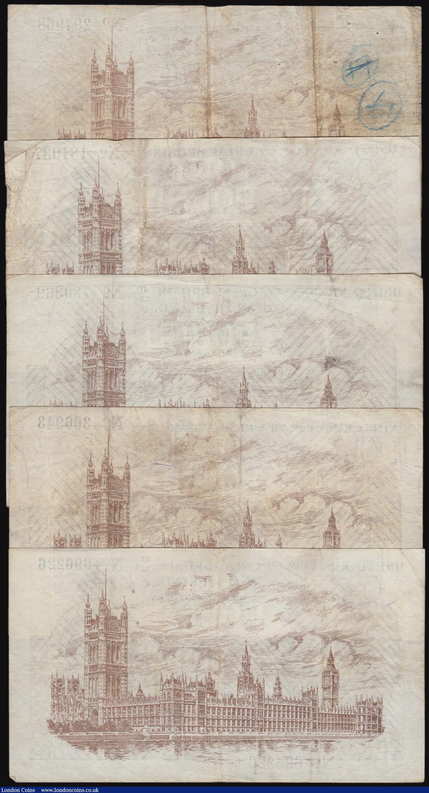 London Coins : A176 : Lot 56 : One Pound Fisher T31 (5) Serial Numbers C1/76 297968, E1/13 696226, E1/21 306943, F1/36 181037, J1/8...