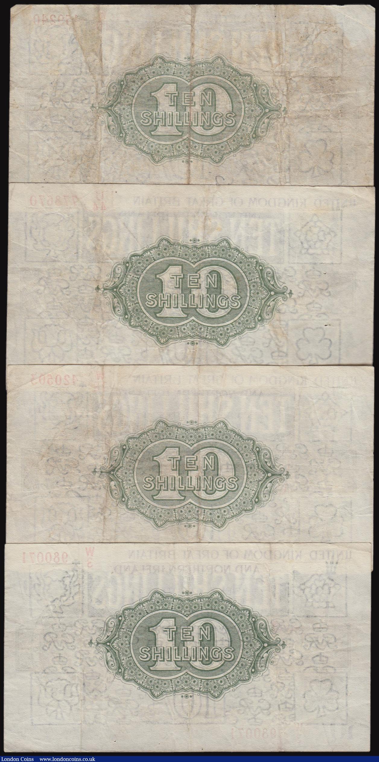 London Coins : A176 : Lot 64 : Ten Shillings Fisher Third issue, Northern Ireland in titles, red serial numbers (4) U/44 778670 wit...