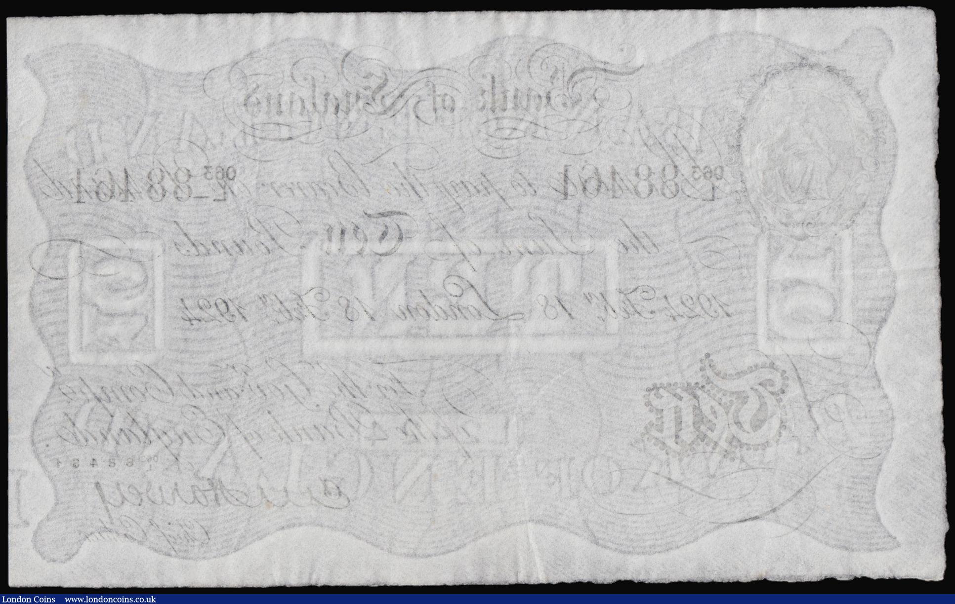London Coins : A176 : Lot 70 : Ten Pounds White Harvey. B209B. London 18th Feb 1924 063/L 88461 GVF