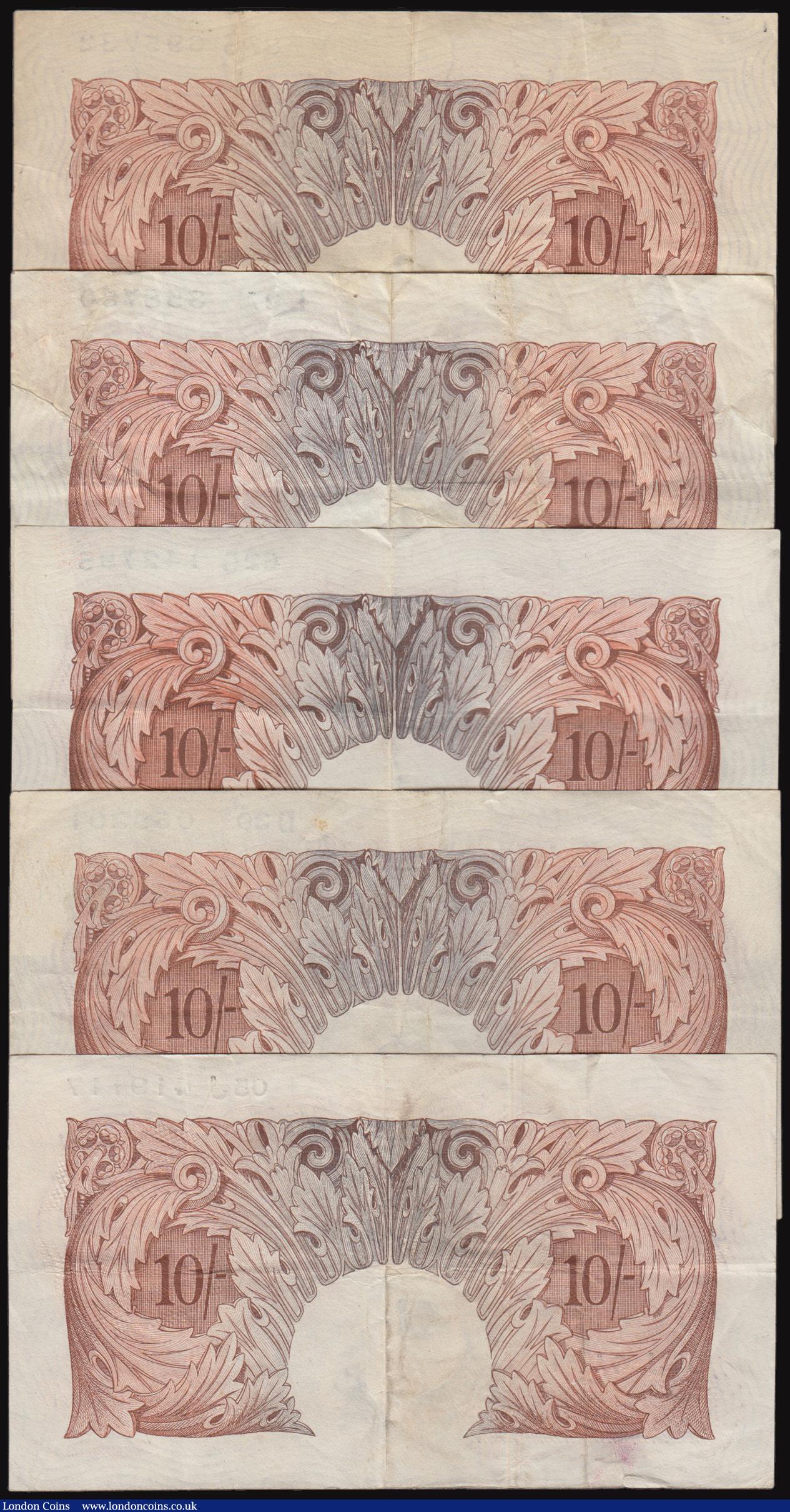 London Coins : A176 : Lot 77 : Ten Shillings Catterns B223 L97 prefix VF, Peppiatt B235 D30 prefix VF, B236 prefix 87S near VF and ...