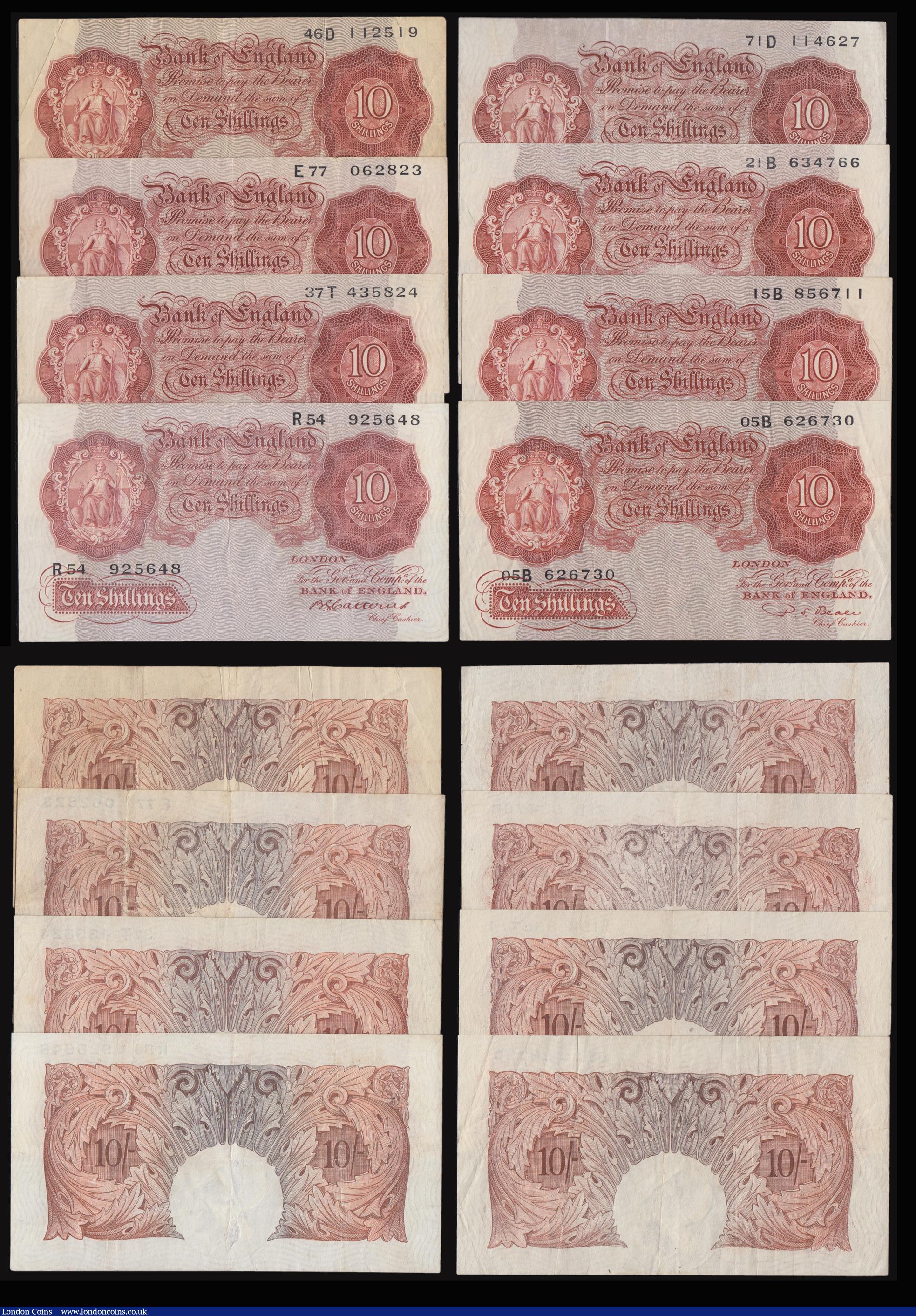 London Coins : A176 : Lot 78 : Ten Shillings Catterns B223 prefix R54 VF, Peppiatt B235 prefix E77 Fine, B236 prefix 37T VF, Mauve ...
