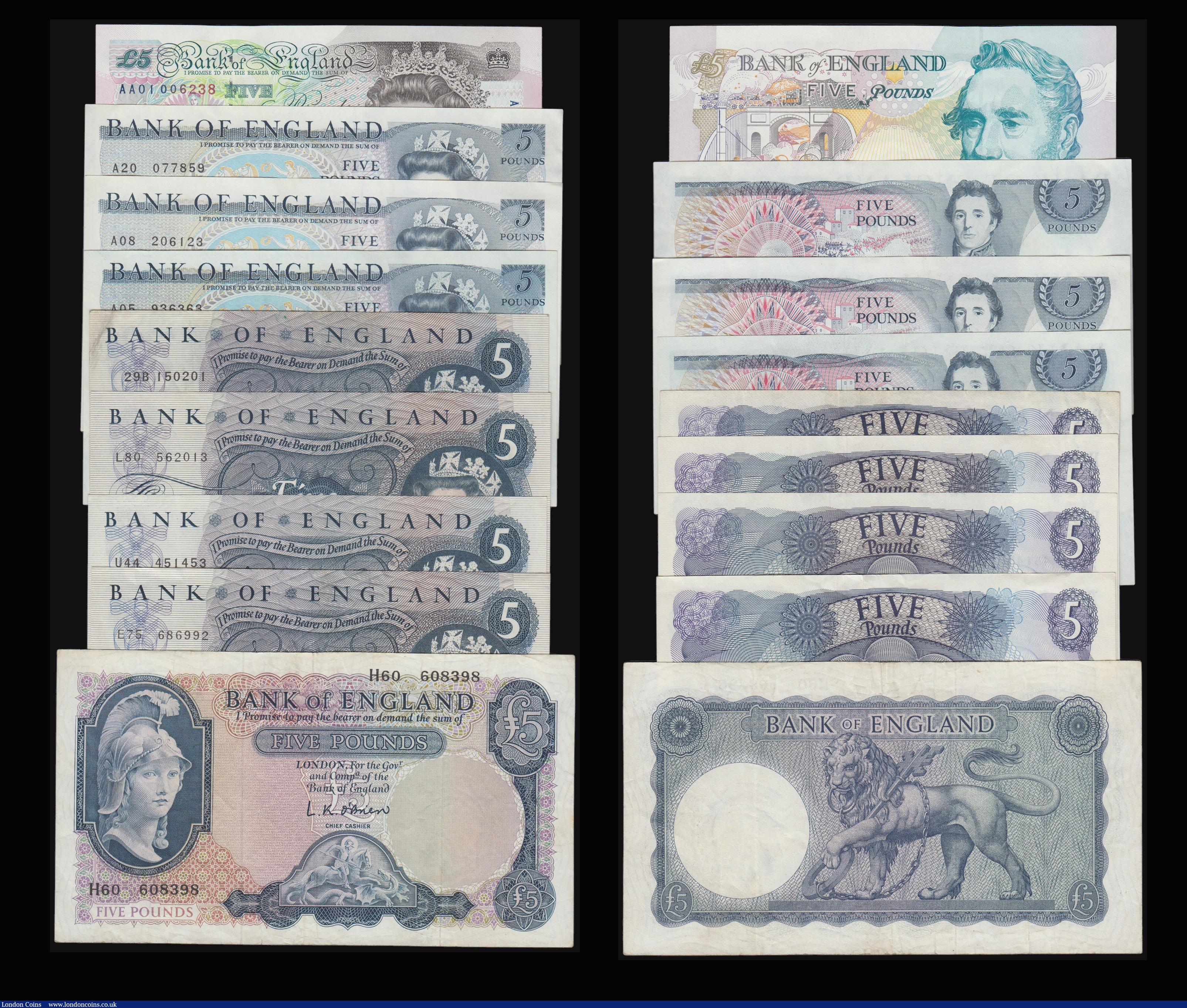 London Coins : A176 : Lot 87 : Five Pounds Operation Bernhard March 1937 damaged, O'Brien B280 Helmeted Britannia issued 1961 ...