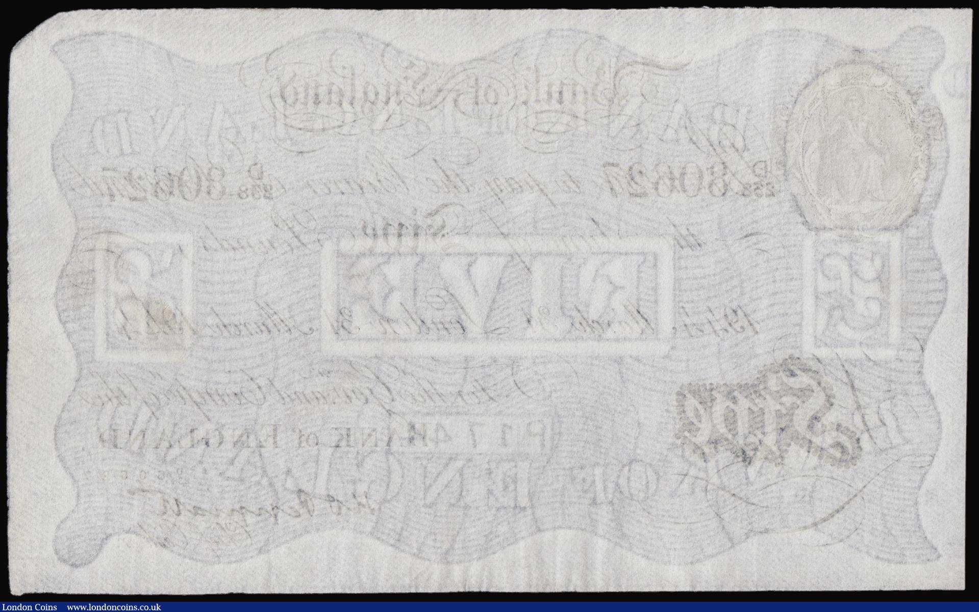 London Coins : A176 : Lot 89 : Five Pounds Peppiatt White London March 31 1944 EF D/238 80627