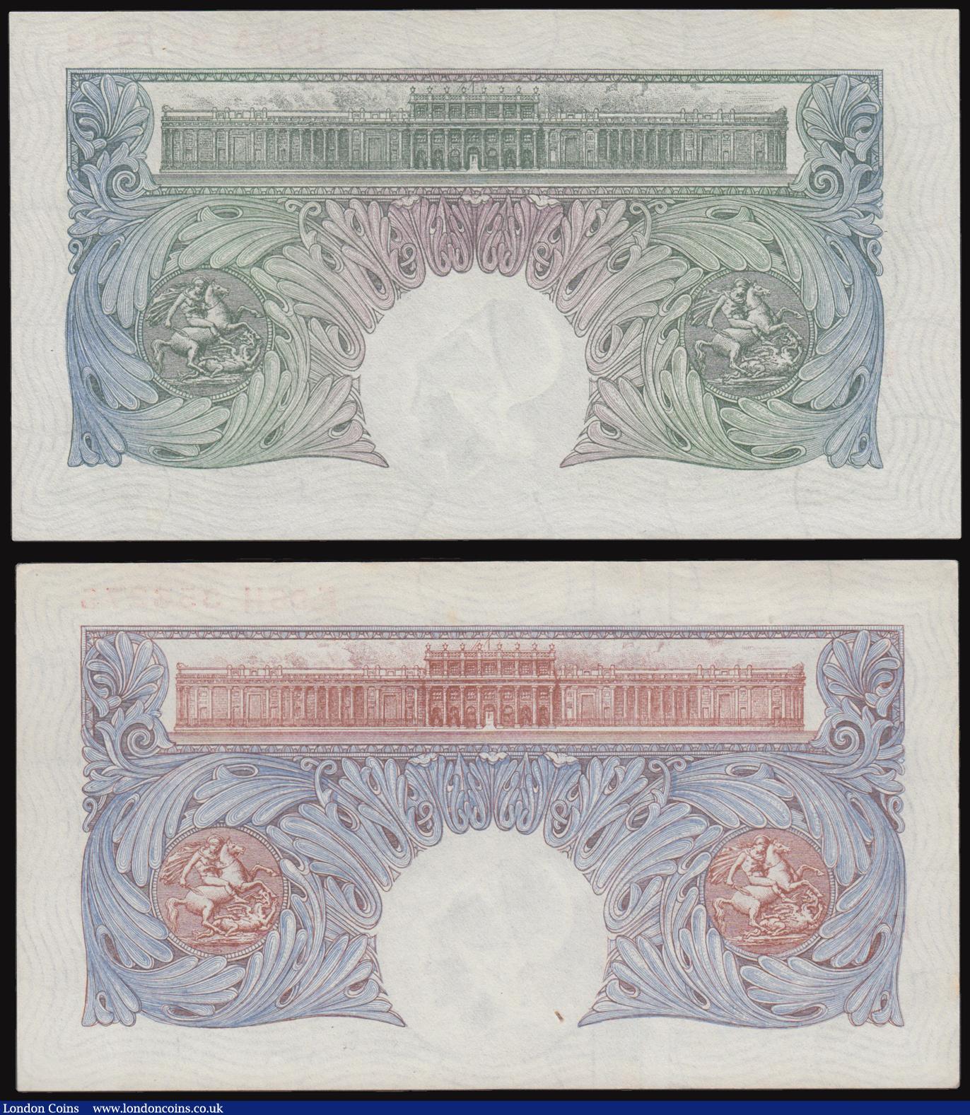 London Coins : A176 : Lot 91 : One Pound Peppiatt Blue B249  prefix E96H and Green B239 prefix D90A both Unc or near so