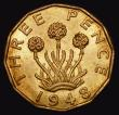 London Coins : A176 : Lot 1144 : Brass Threepence 1948 Peck 2390 UNC or very near so and lustrous with some contact marks and small s...