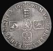 London Coins : A176 : Lot 1165 : Crown 1696 G over D in GRA, No Stops on obverse, ESC 89B, Bull 996, VG, the overstrike very clear, V...