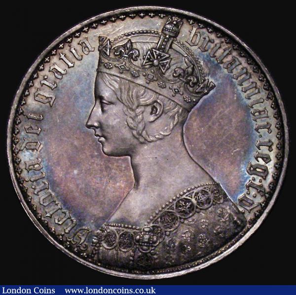 Crown 1847 Gothic UNDECIMO ESC 288, Bull 2571 EF the obverse with some hairlines and contact marks under magnification, but with and attractive and colourful tone showing shades of blue, green gold and magenta, an eye-catching piece : English Coins : Auction 176 : Lot 1187
