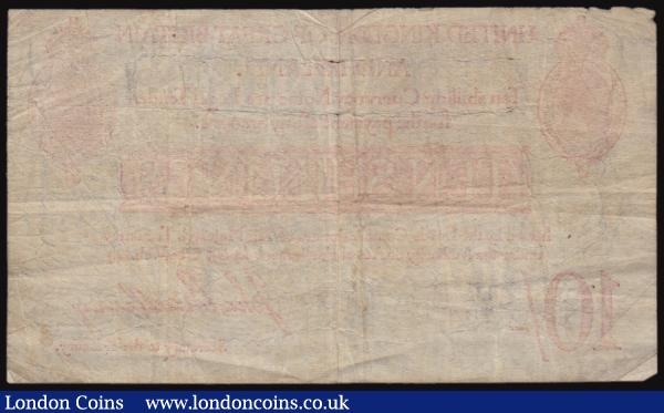 Ten Shillings Bradbury Type 3, Letter and 2, Serial No. B2/73 40532 some small pinholes, otherwise Fine : English Banknotes : Auction 176 : Lot 35