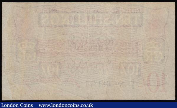 Ten Shillings Bradbury T13.2 Six Digit serial issue 1915 series P1/17 081376 Fine : English Banknotes : Auction 176 : Lot 39