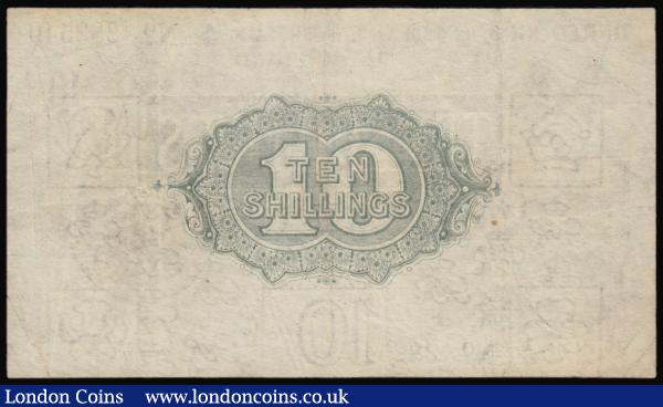 Ten Shillings Bradbury T18 issued 1918 black serial A/40 282540, No. with dash, (Pick350a), GVF : English Banknotes : Auction 176 : Lot 43