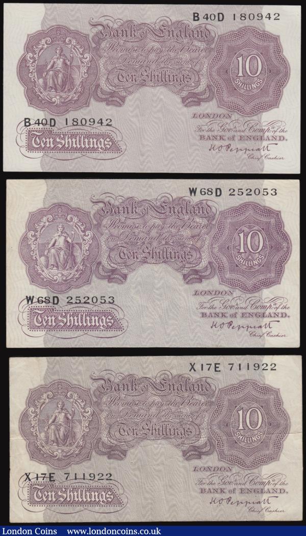 Ten Shillings Peppiatt Mauve B251 (3) prefix B40D AU and W68D GVF and last series X17E 711922 Fine : English Banknotes : Auction 176 : Lot 94