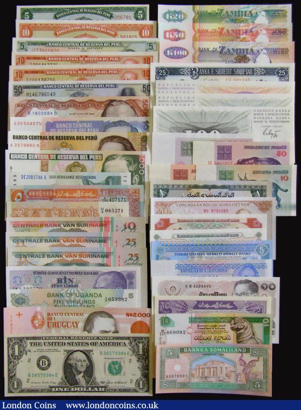 World (41) Albania (1), Bosnia-Herzegovina (3), Belarus (4), Peru (10), Somaliland (1), South Africa (1), Sri Lanka (1), Sudan (2), Suriname (4), Thailand (1), Transnistria (1), Turkey (1), Turkmenistan (1), Uganda (1), Uruguay (1), USA (1), Uzbekistan (2), Vietnam (1), Yemen (1), Zambia (3) all modern issues mostly 1970s onwards and UNC : World Banknotes : Auction 177 : Lot 212