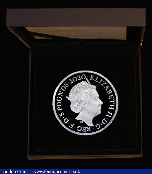 Five Pounds 2020 The Great Engravers - William Wyon - The Three Graces 2 ounce .999 Silver Proof FDC in the Royal Mint box of issue with certificate and booklet. The reverse a stunning representation of William Wyon's famed design originally used on the Pattern Crown of 1817. The design based on Antonio Canova's original neoclassical sculpture. Another of Wyon's legendary designs beautifully reproduced on a superb modern silver coin and fully displaying the skill and expertise of the designer's craft. All the Three Graces design coins were very quickly sold out by the Royal Mint and as time progresses will become greatly prized pieces : English Cased : Auction 177 : Lot 331
