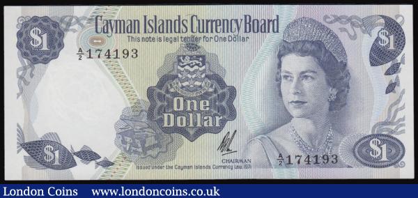 Cayman Islands One Dollar 1971 issue, Pick 1b, serial number A/2 174193 UNC : World Banknotes : Auction 177 : Lot 89