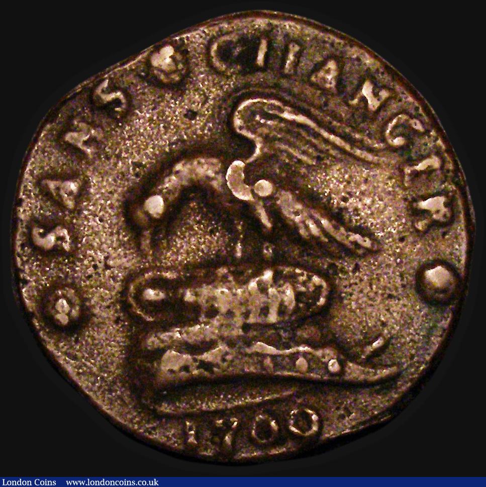 London Coins : A177 : Lot 1016 : Isle of Man Penny 1709 James Stanley, cast issue S.7401 VF or better on a slightly mis-shapen flan, ...