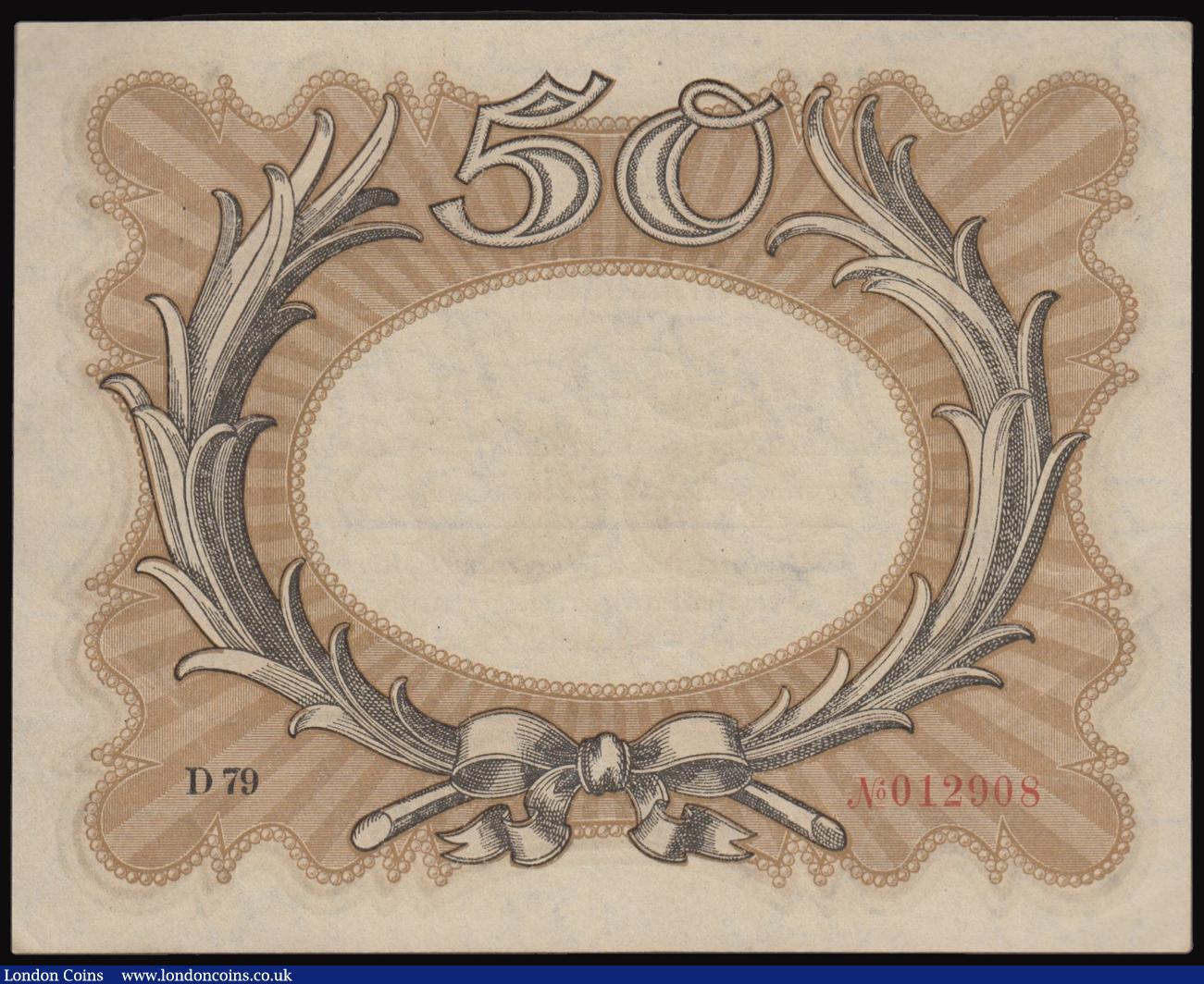 London Coins : A177 : Lot 109 : Germany 50 Reichsmarks 1918 issue Pick 65 'Egg note', serial number D79 012908, UNC or ver...