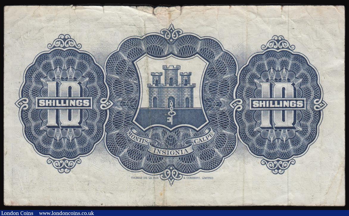 London Coins : A177 : Lot 112 : Gibraltar Ten Shillings 1965 issue, dated 1st May 1965, Pick 17, serial number D548059 About Fine wi...
