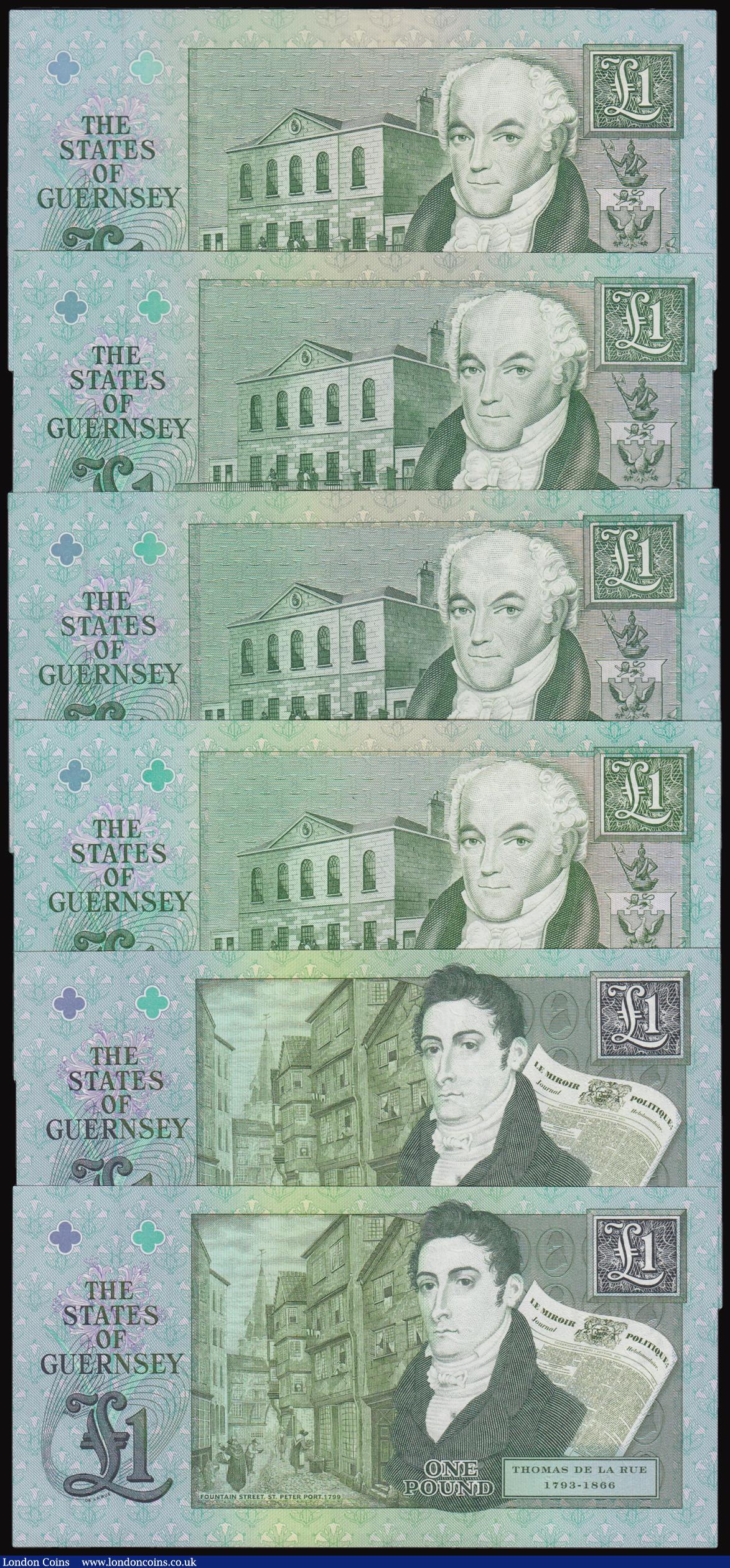 London Coins : A177 : Lot 115 : Guernsey One Pound 1990-1991 issues (7) signature D.P.Trestain Pick 52b serial number M000688, signa...