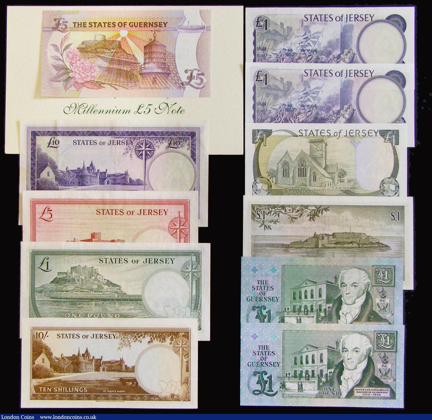 London Coins : A177 : Lot 116 : Guernsey One Pounds Hodder Pick 45b AU, One Pounds Pick 52 (2) Trestain and Clark, Five Pounds 2000 ...