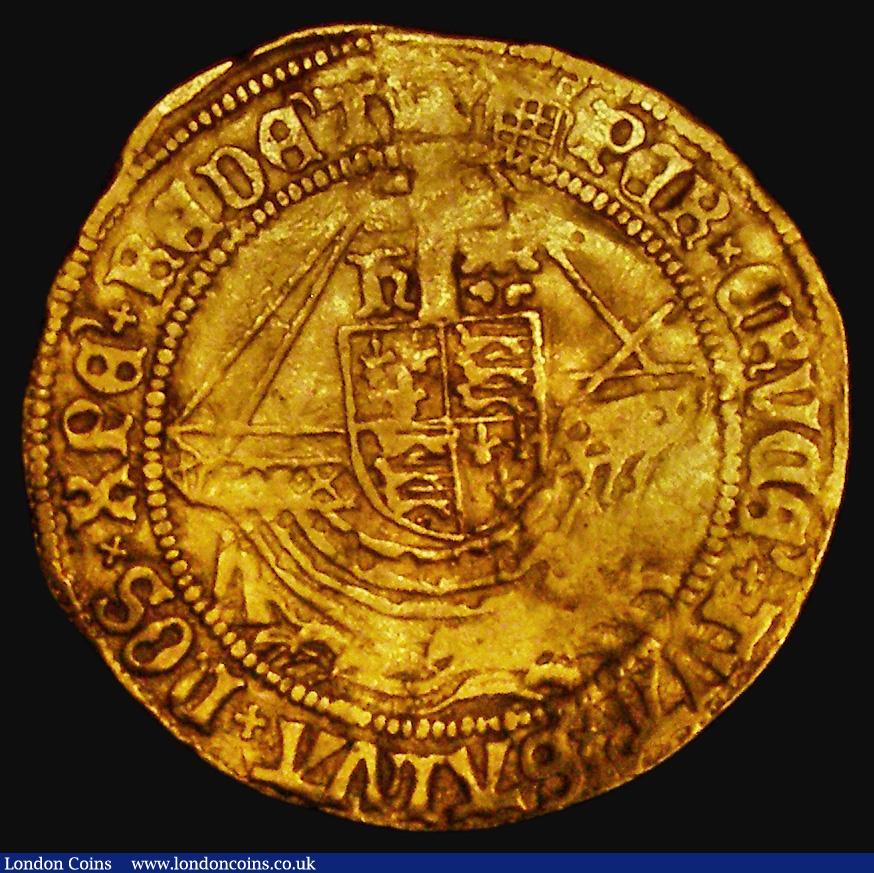 London Coins : A177 : Lot 1196 : Angel Henry VIII First Coinage, h and rose above shield, S.2265 mintmark Portcullis, 5.12 grammes, F...