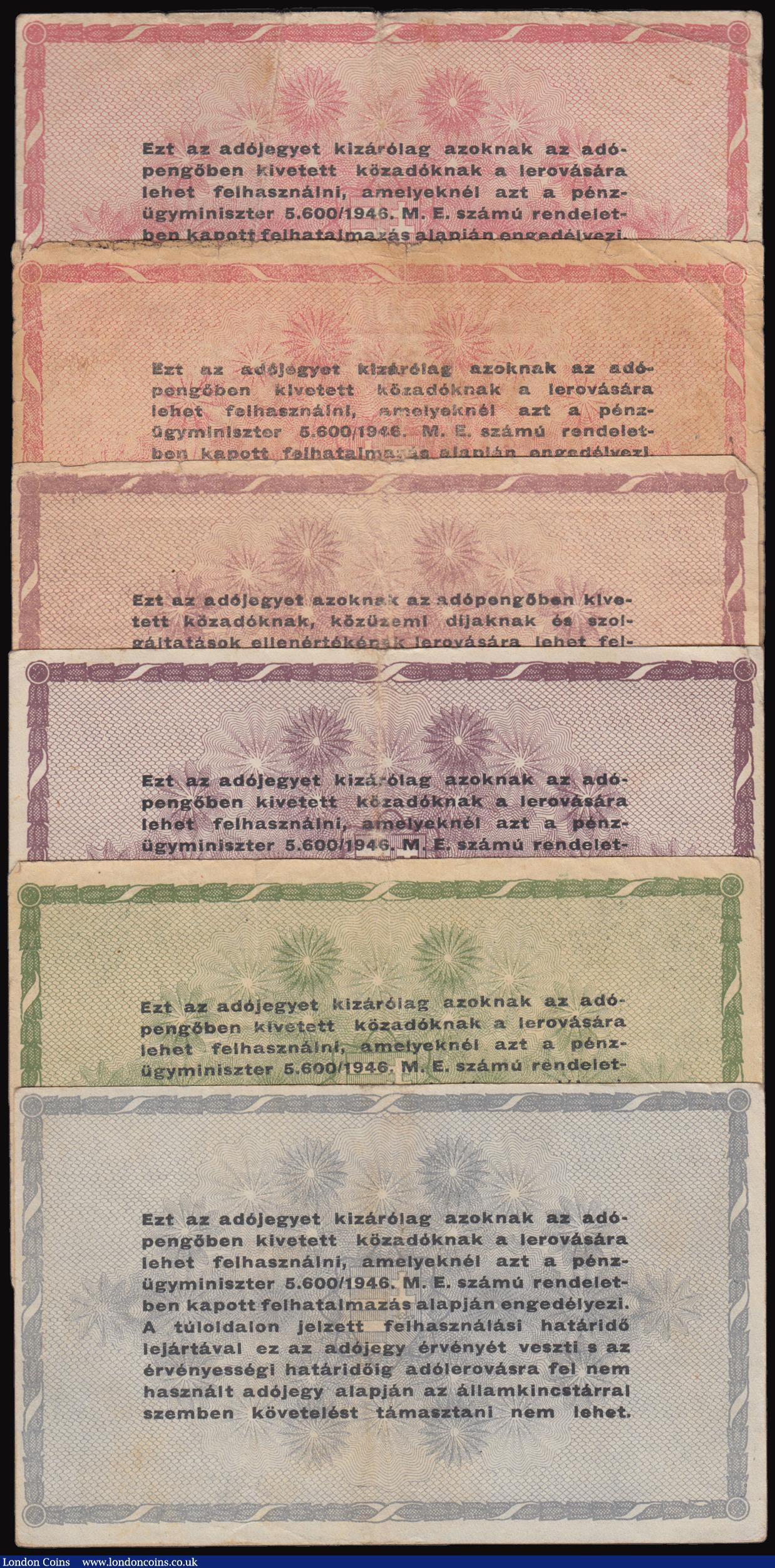 London Coins : A177 : Lot 120 : Hungary - Ministry of Finance 1946 issues (6) 50,000 Adopengo Pick 138a NVF, 50,000 Adopengo Pick 13...