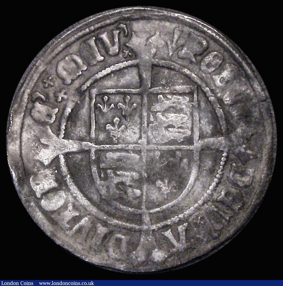 London Coins : A177 : Lot 1223 : Groat Henry VIII First Coinage Profile issue, Portrait of Henry VII S.2316 mintmark Pheon, a detecto...